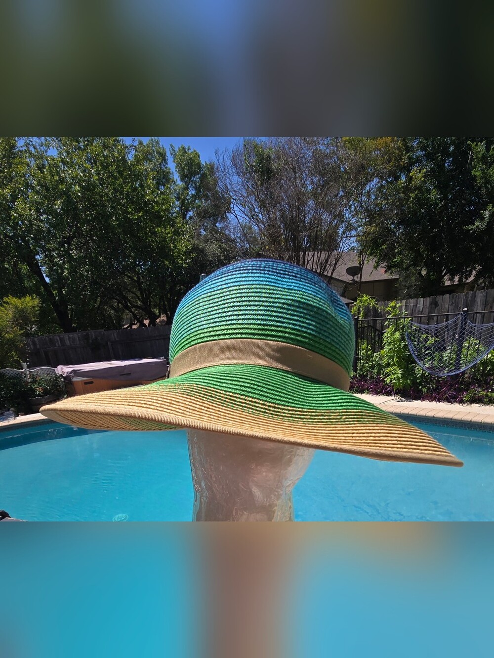 Sun N Sand Gradient Blue & Green Wide Brim Sun Hat Fesyival, Travel Resortwear